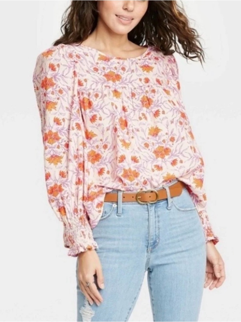 Universal Thread Women’s Boho Peasant Top Floral Puff Long Sleeve M NWOT NEW